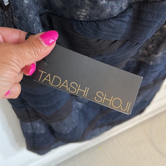 Tadashi Shoji Navy/Black Mesh Sequin One Shoulder Dress - Picture 9 of 12